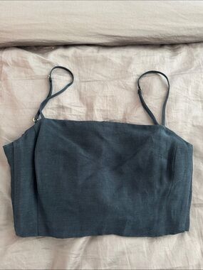 J. Crew Black Square-Neck Linen-Blend Crop Cami